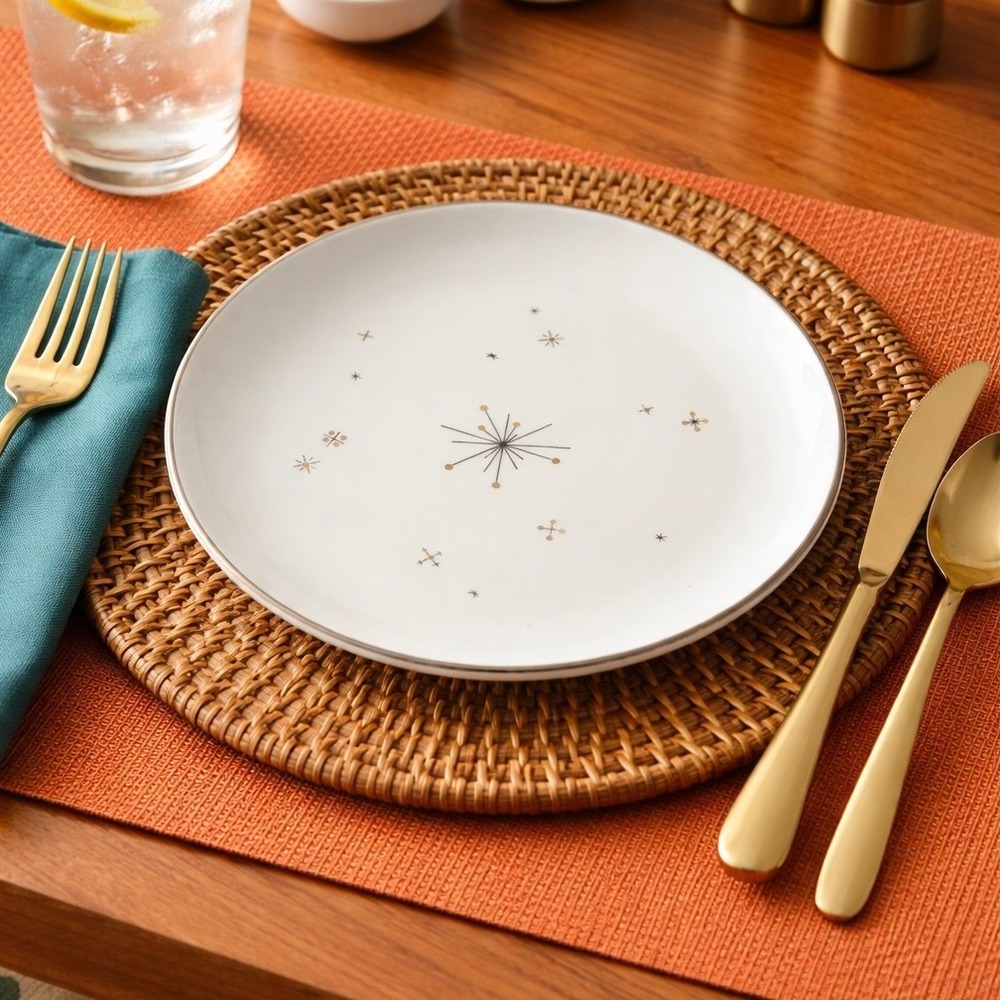 Syracuse China Evening Star Bread Butter Plates Set‎ 4 Atomic Starburst MCM 6in